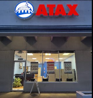 ATAX bilingual tax office storefront with full eagle signage